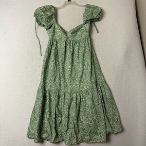 Amanda Uprichard Dress Sz M green Floral Tiered Mini‎ Puff Sleeve smocked
